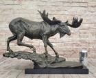 Beautiful Solid Bronze Stags Signed Bugatti Moose Elk Statues Antique Look