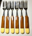 Vintage Bakelite Butterscotch 6 Matching Forks Dessert Server Knife Mid Century