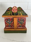 Vintage Portable Wooden Hindu Jagannatha Shrine With Idol Figures Altar Temple