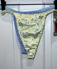 Vtg Gilligan   O   malley Satin Thongs 3 Pack M 6 Yellow Floral Purple Teal Sexy