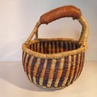Bolga Basket Ghana Purple Orange Stripe Leather Handle Handcrafted 8  Hand Woven