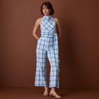 Rosie Assoulin Women s Gingham Kick Flare Casual Trousers Pants - Blue