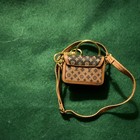 Mini Bag Key Chain Handbag Charm  Brown Faux Leather Logo  Gold Tone Ring