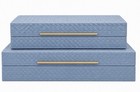 Set Of 2 Decorative Woven Storage Boxes     Coastal Blue With Brass Handles