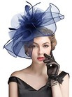 Z x Sinamay Hat Floral Feather Pillbox Derby Hats For 006b Navy Blue Fascinator