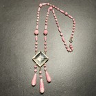 Antique 1920s Art Deco Czech Pink Sugar Glass Faceted Crystal Sautoir Necklace