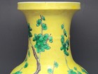 Chinese Old Qing Dynasty Yellow Vase With Flower And Bird Pattern