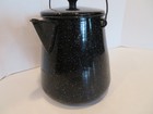 Vintage Black Granite Ware Coffee Pot Wood Bail Handle   Metal Helper Handle