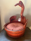 Antique Asian Chinese Carved Wood Swan Bucket Complete With Pillow