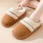 Women   s Warm Plush Slippers Thick Sole Non-slip Suede House Shoes Winter Indoor
