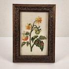Vtg Lady Bugs   Tomato Flower Cross Stitch Completed Framed Spring Floral 7 25 