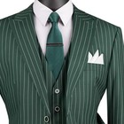 Vinci Men s Hunter Green Striped 3 Piece Regular Fit Suit W  Flex Waist - New