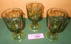3 Green Glass Wine Heavy Goblets Textured Vintage