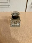 Antique vintage Cut Glass Inkwell Brass Hinged Lid Geometric Design With Color 
