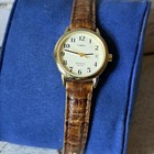 Timex Women   s Gold Tone Quartz Indiglo Date Watch Brown Leather 25mm New Battery