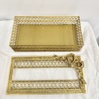 Vintage Hollywood Regency Gold Tone Filigree Floral Tissue Box Holder