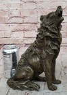100  Bronze Sculpture Statue Hot Cast  wolf Howling At The Moon Decor