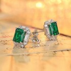5 76ct Princess Natural Emerald Diamond Lovely Earring Stud 14k Real White Gold