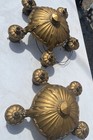 2 Antique 1920s Art Deco Gothic Mount Ceiling 2 Light Vintage Gold Cast Metal