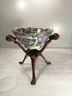 Vintage Chinese Canton Famille Rose Medallion Porcelain Deep Bowl w stand 