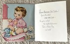 Unused Birthday Baby Clap Hold Bear Lamb One Year Vtg Greeting Card 1940s 1950s