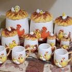 Chicken Pattern Ceramic   Porcelain Canister Set W  Lids  Free Standing