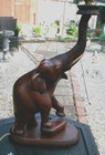 Large  Antique  Indian Hand Carved Wooden Elephant Table Lamp