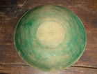Antique Wood Bowl In Green Paint Out Of Round Wooden 11 1 8  X 10 3 8  Primitive