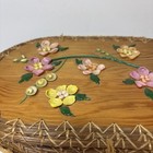 Charming Vintage Woven Wicker Sewing Basket W  Handpainted Floral Shells On Lid