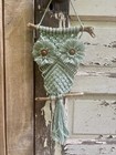 Sage Green blue Handmade Macrame Owl Wall Hanging