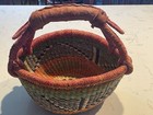 Alaffia Fair Trade Authentic African Market Basket Handmade Signed Leather Handl