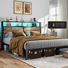 Metal Bed Frame Full queen king With Led Storage Headboard And Charging Station