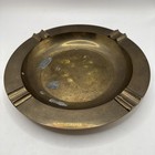 Heavy Solid Brass Cigar Ashtray Large 10  Mid Century Mcm Round Pation Vintage
