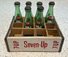 Vtg  7-up Miniature Wood Crate With 3  Sealed Miniature 7-up Bottles Pop Soda