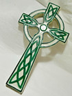 Vintage Malco Ceramic Irish Celtic 8in Wall Cross White Green
