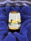 Halcyon Days Enamel Thimble Ducks Loon Lake Scene Gold Trim 1996 Tci Boxed