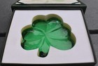 An Irish Blessing Vintage Green Glass  the Shamrock  Paperweight Original Box