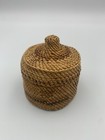 Special Vintage Small Grass bark Basket  Pointed Lid  Fine Woven  2 1 2 