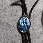 Men s Western Bolo Tie Black Cord Oval Blue Mother Of Pearl abalone Slide