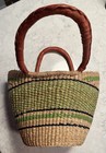 Ghana African Market Basket Purse Hand-woven Vibrant Color Leather Handles Nwt
