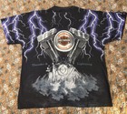Vintage Single Stitch Harley-davidson Thunder   Lightning Aop T-shirt Size L