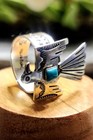 Native American Thunderbird Ring With Kingman Turquoise Signed Size 8 25