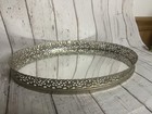 Vtg Vanity Mirror Perfume Tray Dresser Top Ornate Oval Filigree Gold Tone
