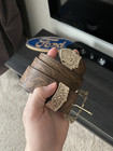 Men   s Western Vintage Style Cowboy Leather Buckle Belt Gold