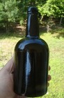 Antique 7-5 8  3-piece Mold 1850 s Black Glass Ale Or Porter Bottle