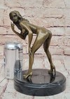 Signed Deco Bronze Sculpture Cubism Nude Girl Abstract Modern Art Statue Figure