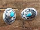 Vintage Navajo Stamped Concho Sterling Silver   Turquoise Post Stud Earrings