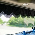 Dutch Style Front Window Curtain Black Plush Velvet With Black Fringes For Truck