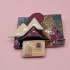 Lucinda House Pin Christmas Tree Brooch Winter Cabin Scene Glitter Resin 2 35 