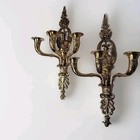 Antique 19th Century Pair Of Brass Wall Candle Sconces Bird